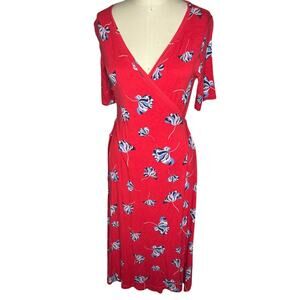 Nom Red and Blue Floral Maternity Wrap Dress Size Medium
